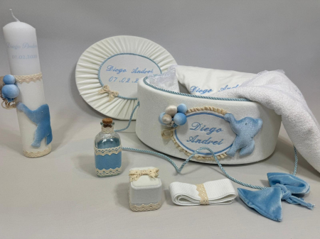 Trusouri botez Luxury - Trusou botez la cufar din catifea si lumanare Luxury