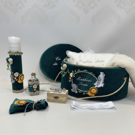 Trusou botez la cufar din catifea si lumanare Luxury