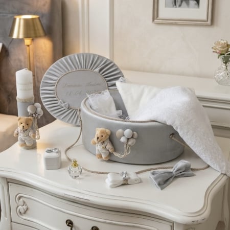 Trusouri botez Premium - Trusou botez la cufar din catifea si lumanare Premium