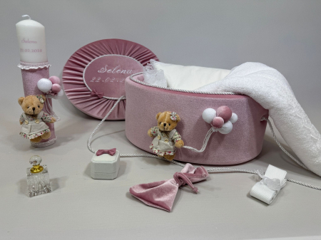 Trusouri botez Premium - Trusou botez la cufar din catifea si lumanare Premium