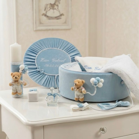 Trusouri botez Premium - Trusou botez la cufar din catifea si lumanare Premium
