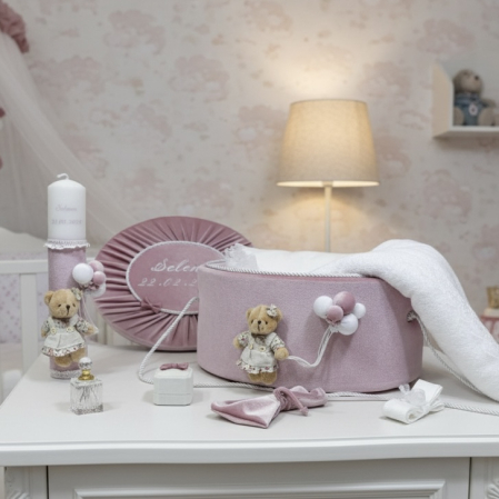 Trusouri botez Premium - Trusou botez la cufar din catifea si lumanare Premium