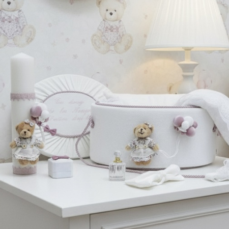 Trusouri botez Premium - Trusou botez la cufar din catifea si lumanare Premium