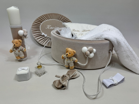 Trusouri botez Premium - Trusou botez la cufar din catifea si lumanare Premium