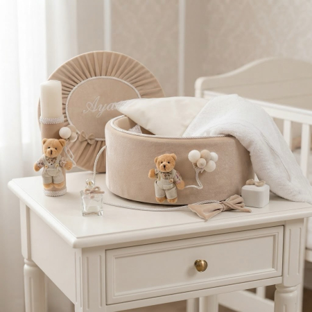 Trusouri botez Premium - Trusou botez la cufar din catifea si lumanare Premium