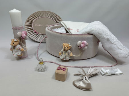 Trusouri botez Premium - Trusou botez la cufar din catifea si lumanare  Premium