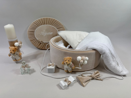 Trusou botez la cufar din catifea si lumanare Premium [2]