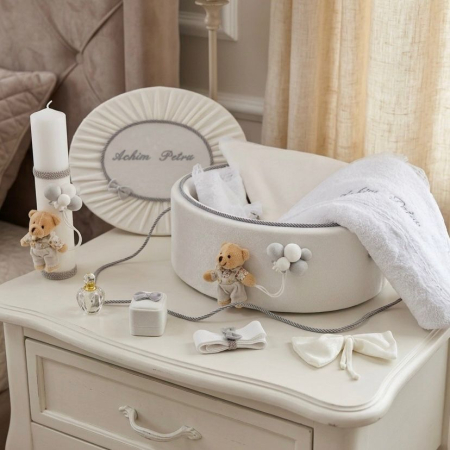 Trusouri botez Premium - Trusou botez la cufar din catifea si lumanare Premium