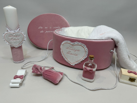 Trusouri botez Basic - Trusou botez la cufar din catifea si lumanare  Basic