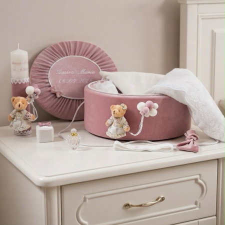 Trusouri botez Premium - Trusou botez la cufar din catifea si lumanare Premium