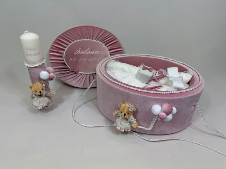 Trusou botez la cufar din catifea si lumanare Premium [3]