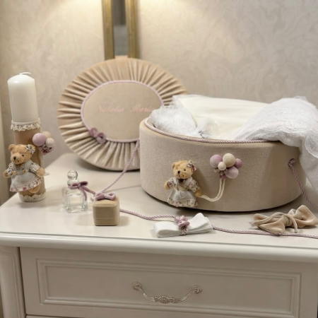 Trusouri botez Premium - Trusou botez la cufar din catifea si lumanare  Premium
