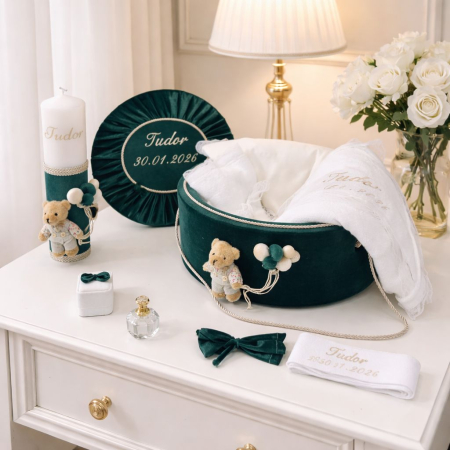 Trusouri botez Premium - Trusou botez la cufar din catifea si lumanare  Premium