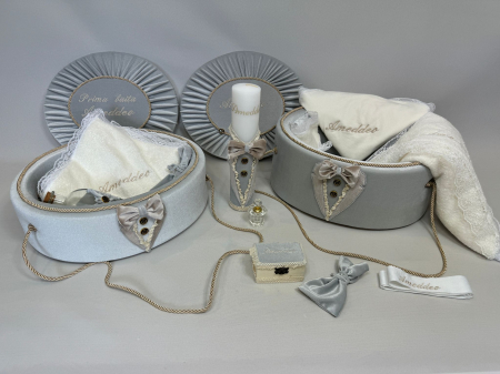 Trusouri botez Deluxe - Trusou botez la cufar din catifea si lumanare + Set de Prima  Baita Deluxe