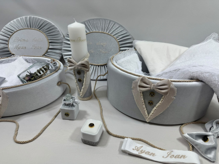 Trusou botez la cufar din catifea si lumanare + Set de Prima  Baita Luxury [3]