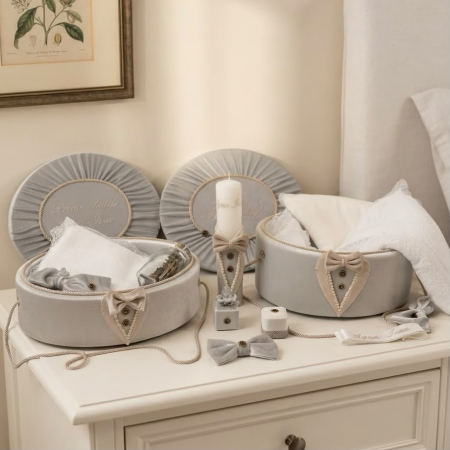 Trusouri botez Luxury - Trusou botez la cufar din catifea si lumanare + Set de Prima  Baita Luxury