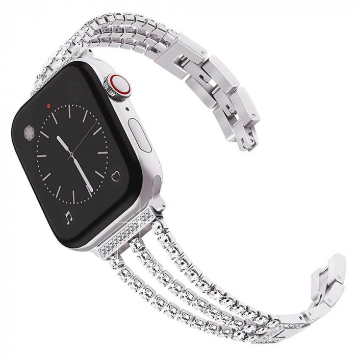 Bratara pentru Apple Watch, eleganta, din din otel inoxidabil argintiu, compatibila cu iWatch seria 3 38mm, seria 4 40mm, seria 5 40mm, seria SE 40mm, seria 6 40mm sau seria 7 41mm [7]
