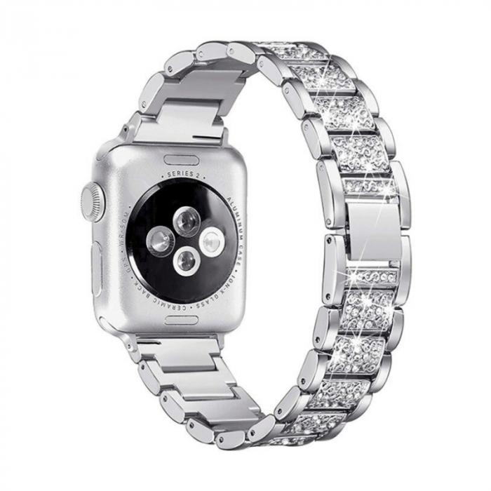 Bratara pentru Apple Watch, eleganta, din din otel inoxidabil argintiu, compatibila cu iWatch seria 3 38mm, seria 4 40mm, seria 5 40mm, seria SE 40mm, seria 6 40mm sau seria 7 41mm [2]