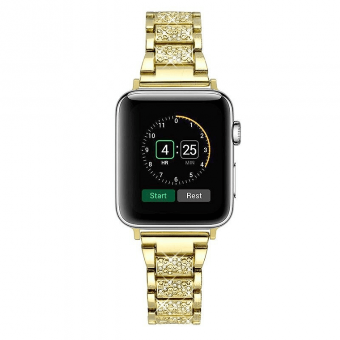 Bratara pentru Apple Watch, eleganta, din din otel inoxidabil auriu, compatibila cu iWatch seria 3 38mm, seria 4 40mm, seria 5 40mm, seria SE 40mm, seria 6 40mm sau seria 7 41mm [3]