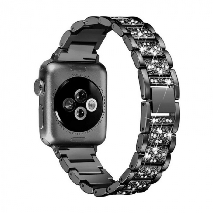 Bratara pentru Apple Watch, eleganta, din din otel inoxidabil negru, compatibila cu iWatch seria 3 38mm, seria 4 40mm, seria 5 40mm, seria SE 40mm, seria 6 40mm sau seria 7 41mm [2]