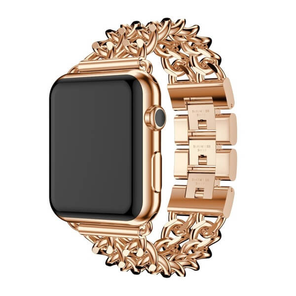 Bratara pentru Apple Watch, eleganta, din din otel inoxidabil roz gold, compatibila cu iWatch seria 3 42mm, seria 4 44mm, seria 5 44mm, seria SE 44mm, seria 6 44mm sau seria 7 45mm [3]