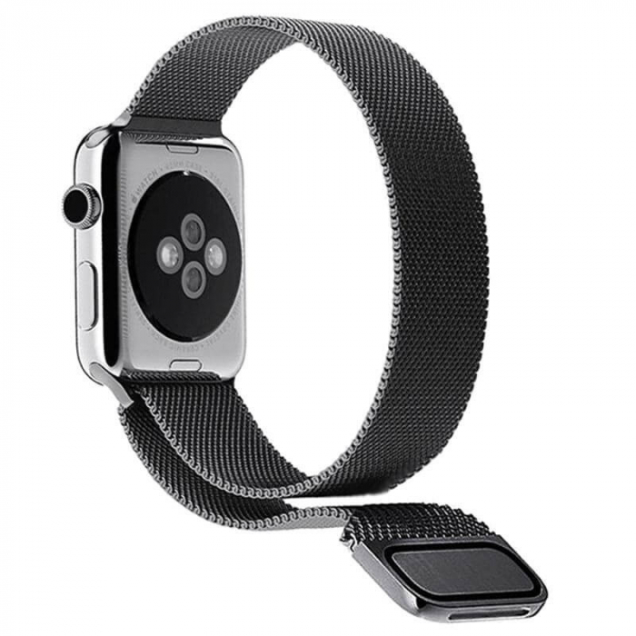 Bratara pentru Apple Watch, neagra, eleganta, din din otel inoxidabil, compatibila cu iWatch seria 3 38mm, seria 4 40mm, seria 5 40mm, seria SE 40mm, seria 6 40mm sau seria 7 41mm [7]
