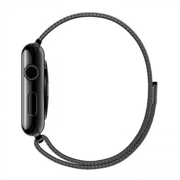 Curea eleganta Milanese Loop, pentru Apple Watch, magnetica, neagra, din metal(otel inoxidabil), compatibila cu iWatch seria 3 42mm, seria 4 44mm, seria 5 44mm, seria SE 44mm, seria 6 44mm sau seria 7 45mm [4]