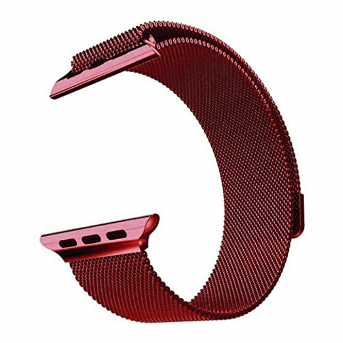 Curea eleganta Milanese Loop, pentru Apple Watch, magnetica, rosie, din metal(otel inoxidabil), compatibila cu iWatch seria 3 42mm, seria 4 44mm, seria 5 44mm, seria SE 44mm, seria 6 44mm sau seria 7 45mm [1]
