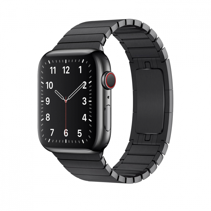Curea eleganta Space Black, pentru Apple Watch, neagra, din metal(otel inoxidabil), cu inchidere tip fluture, compatibila cu iWatch seria 3 42mm, seria 4 44mm, seria 5 44mm, seria SE 44mm, seria 6 44mm sau seria 7 45mm [2]