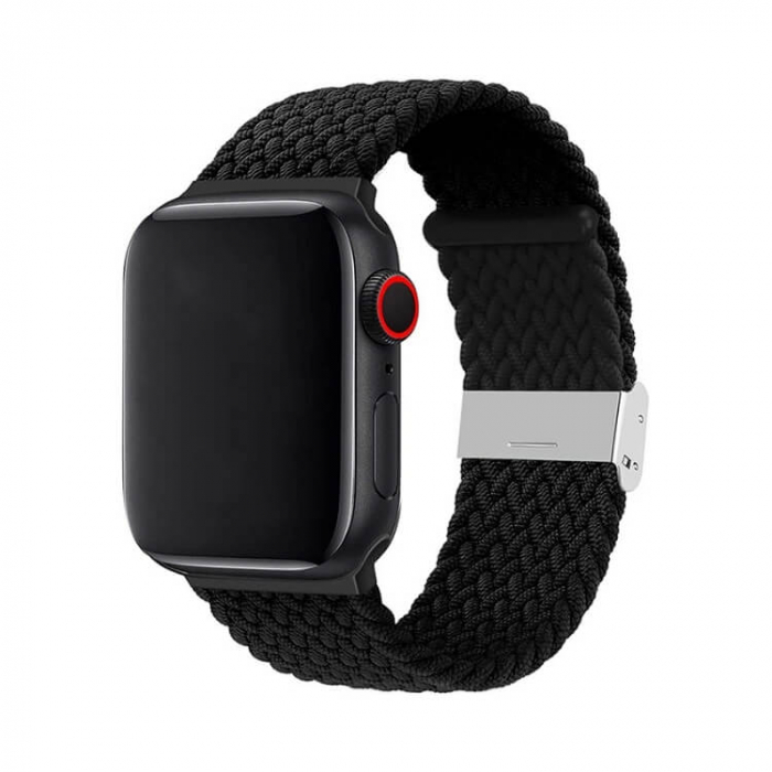 Curea pentru Apple Watch, sport loop, neagra, din nylon(material textil), compatibila cu iWatch seria 3 42mm, seria 4 44mm, seria 5 44mm, seria SE 44mm, seria 6 44mm sau seria 7 45mm [2]