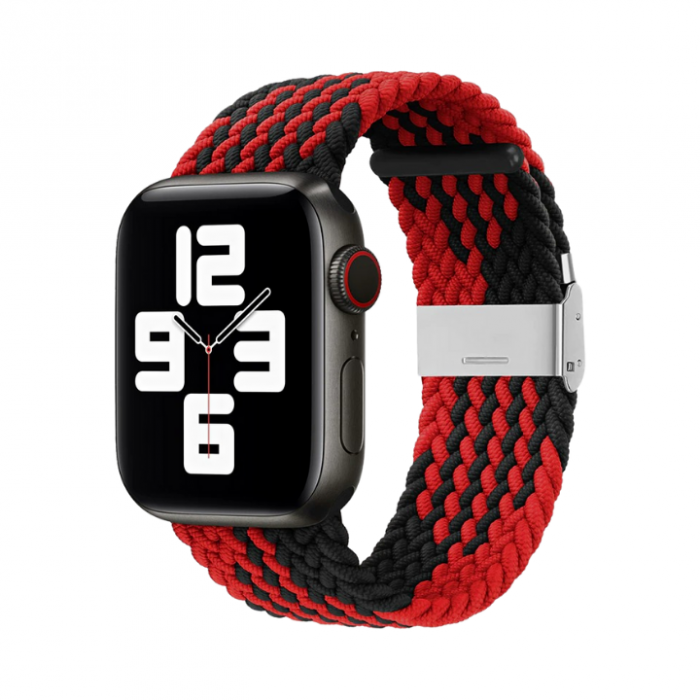 Curea pentru Apple Watch, sport loop, neagra si rosie, din nylon(material textil), compatibila cu iWatch seria 3 38mm, seria 4 40mm, seria 5 40mm, seria SE 40mm, seria 6 40mm sau seria 7 41mm [1]