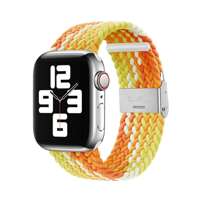 Curea pentru Apple Watch, sport loop, din nylon(material textil) galben-portocaliu, compatibila cu iWatch seria 3 42mm, seria 4 44mm, seria 5 44mm, seria SE 44mm, seria 6 44mm sau seria 7 45mm [1]
