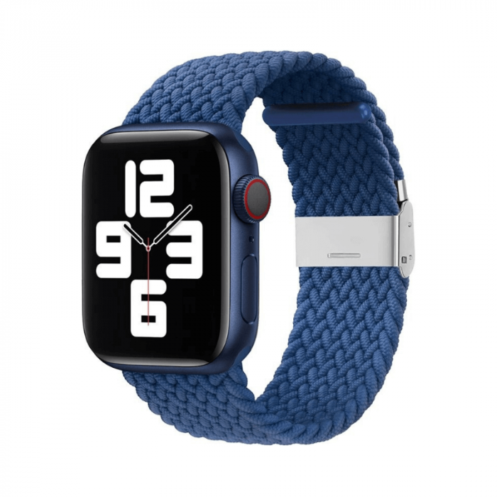 Curea pentru Apple Watch, sport braided loop, albastra, din nylon(material textil), compatibila cu iWatch seria 3 38mm, seria 4 40mm, seria 5 40mm, seria SE 40mm, seria 6 40mm sau seria 7 41mm [1]