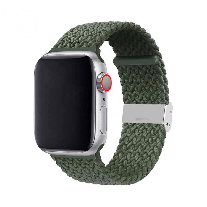 Curea pentru Apple Watch, sport braided loop, verde, din nylon(material textil), compatibila cu iWatch seria 3 38mm, seria 4 40mm, seria 5 40mm, seria SE 40mm, seria 6 40mm sau seria 7 41mm [2]
