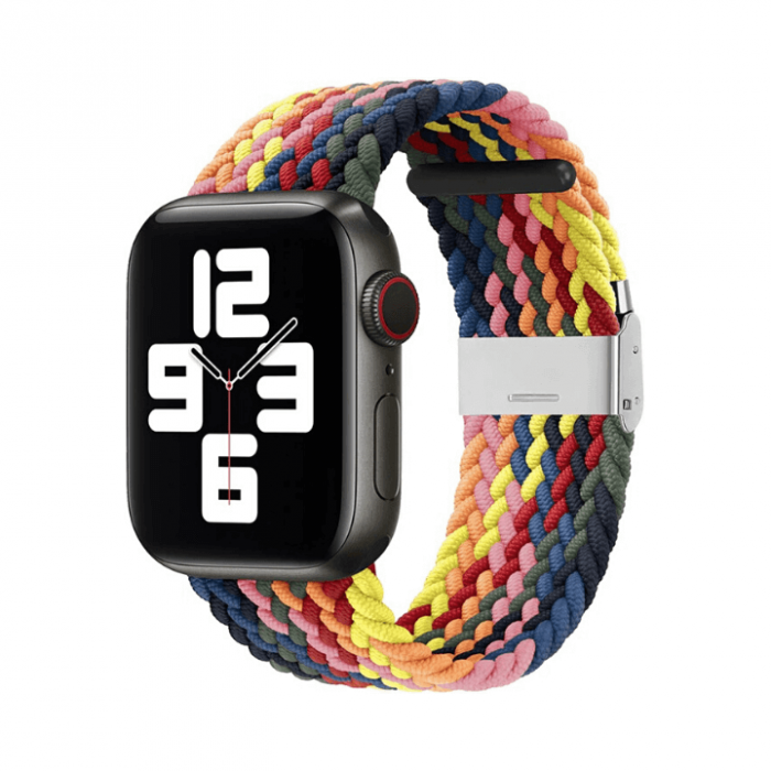 Curea pentru Apple Watch, sport braided loop, multicolora, din nylon(material textil), compatibila cu iWatch seria 3 38mm, seria 4 40mm, seria 5 40mm, seria SE 40mm, seria 6 40mm sau seria 7 41mm [1]