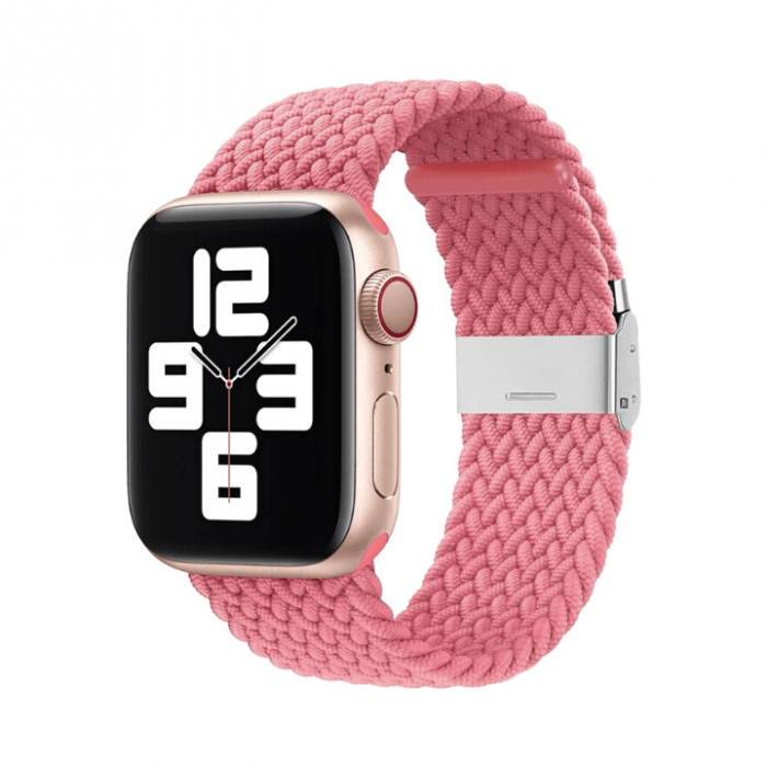 Curea pentru Apple Watch, sport braided loop, roz sau rose, din nylon(material textil), compatibila cu iWatch seria 3 38mm, seria 4 40mm, seria 5 40mm, seria SE 40mm, seria 6 40mm sau seria 7 41mm [1]