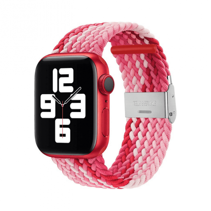 Curea pentru Apple Watch, sport braided loop, roz-alb, din nylon(material textil), compatibila cu iWatch seria 3 38mm, seria 4 40mm, seria 5 40mm, seria SE 40mm, seria 6 40mm sau seria 7 41mm [1]