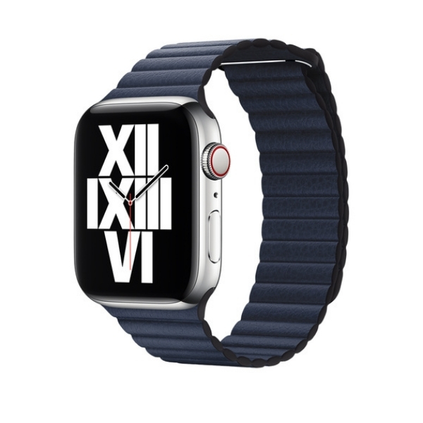 Curea pentru Apple Watch, eleganta, din piele albastra, cu prindere magnetica, compatibila cu iWatch seria 3 42mm, seria 4 44mm, seria 5 44mm, seria SE 44mm, seria 6 44mm sau seria 7 45mm [1]
