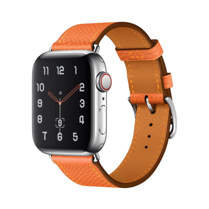 Curea pentru Apple Watch, eleganta, din piele portocalie, compatibila cu iWatch seria 3 42mm, seria 4 44mm, seria 5 44mm, seria SE 44mm, seria 6 44mm sau seria 7 45mm [1]