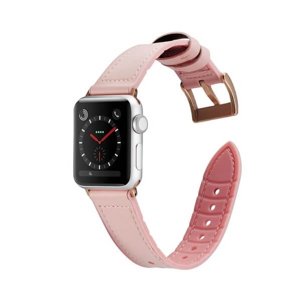 Curea pentru Apple Watch, eleganta, din silicon si piele roz, compatibila cu iWatch seria 3 38mm, seria 4 40mm, seria 5 40mm, seria SE 40mm, seria 6 40mm sau seria 7 41mm [3]