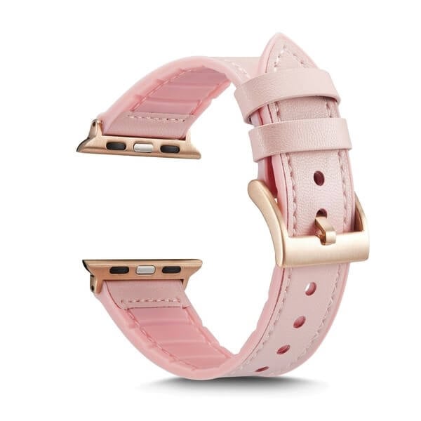 Curea pentru Apple Watch, eleganta, din silicon si piele roz, compatibila cu iWatch seria 3 38mm, seria 4 40mm, seria 5 40mm, seria SE 40mm, seria 6 40mm sau seria 7 41mm [1]