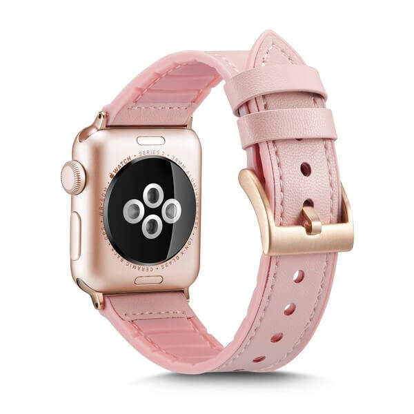 Curea pentru Apple Watch, eleganta, din silicon si piele roz, compatibila cu iWatch seria 3 38mm, seria 4 40mm, seria 5 40mm, seria SE 40mm, seria 6 40mm sau seria 7 41mm [2]