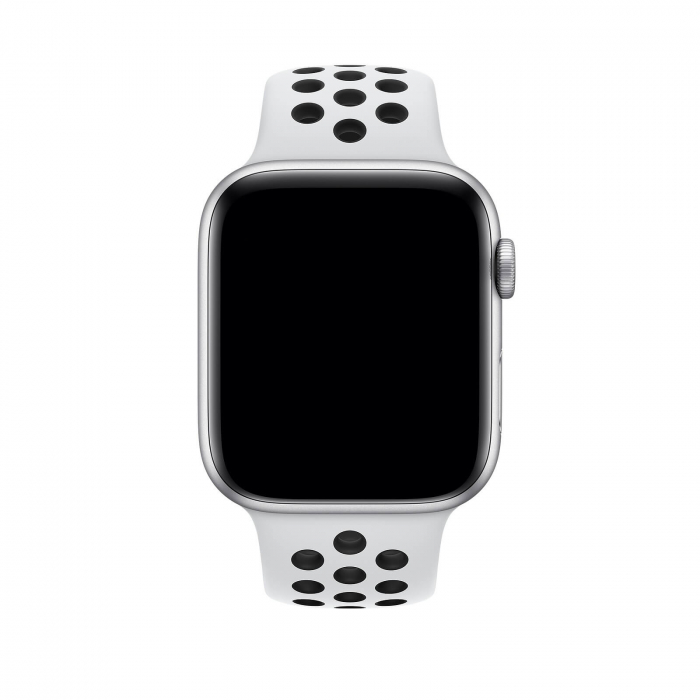 Curea sport pentru Apple Watch, din silicon alb-negru cu perforatii, compatibila cu iWatch seria 3 42mm, seria 4 44mm, seria 5 44mm, seria SE 44mm, seria 6 44mm sau seria 7 45mm [3]