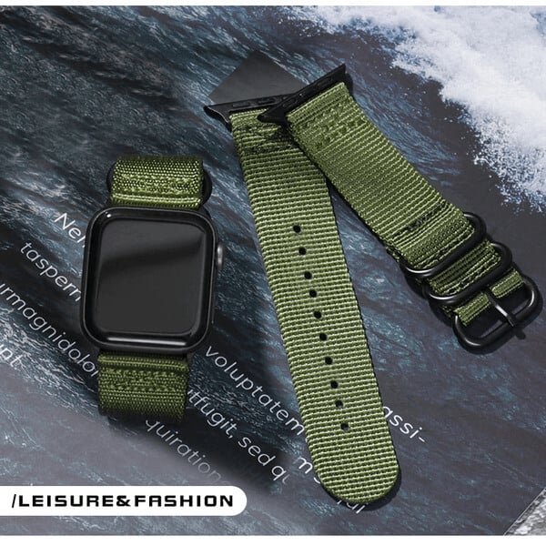 Curea sport pentru Apple Watch, verde, din nylon(material textil), compatibila cu iWatch seria 3 38mm, seria 4 40mm, seria 5 40mm, seria SE 40mm, seria 6 40mm sau seria 7 41mm [3]
