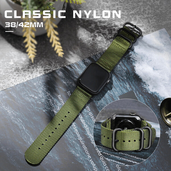 Curea sport pentru Apple Watch, verde, din nylon(material textil), compatibila cu iWatch seria 3 38mm, seria 4 40mm, seria 5 40mm, seria SE 40mm, seria 6 40mm sau seria 7 41mm [2]