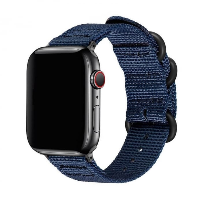 Curea sport pentru Apple Watch, albastra, din nylon(material textil), compatibila cu iWatch seria 3 38mm, seria 4 40mm, seria 5 40mm, seria SE 40mm, seria 6 40mm sau seria 7 41mm [1]