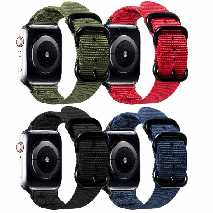 Curea sport pentru Apple Watch, albastra, din nylon(material textil), compatibila cu iWatch seria 3 38mm, seria 4 40mm, seria 5 40mm, seria SE 40mm, seria 6 40mm sau seria 7 41mm [9]
