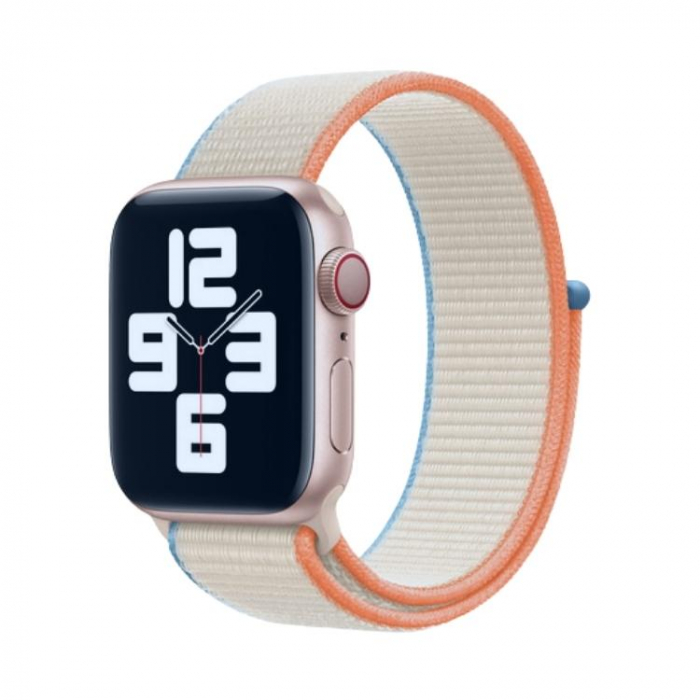 Curea pentru Apple Watch, sport loop, alba, din nylon(material textil), compatibila cu iWatch seria 3 38mm, seria 4 40mm, seria 5 40mm, seria SE 40mm, seria 6 40mm sau seria 7 41mm [3]