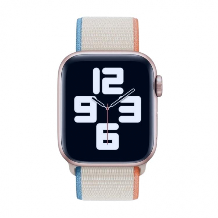 Curea pentru Apple Watch, sport loop, alba, din nylon(material textil), compatibila cu iWatch seria 3 42mm, seria 4 44mm, seria 5 44mm, seria SE 44mm, seria 6 44mm sau seria 7 45mm [4]