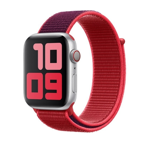Curea pentru Apple Watch, sport loop, din nylon(material textil) rosu-violet, compatibila cu iWatch seria 3 42mm, seria 4 44mm, seria 5 44mm, seria SE 44mm, seria 6 44mm sau seria 7 45mm [2]